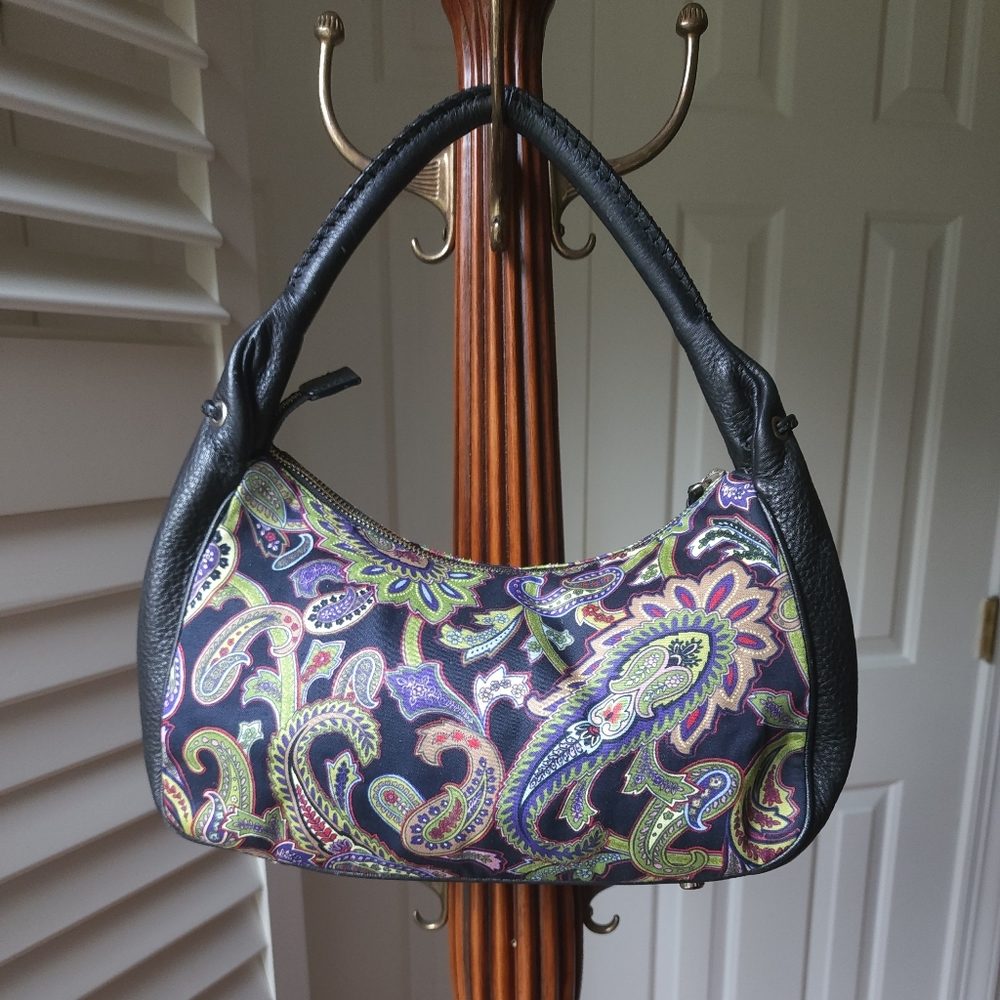 NWOT Talbots Black and Paisley Handbag Purse Pocketbook with Zipper Closure